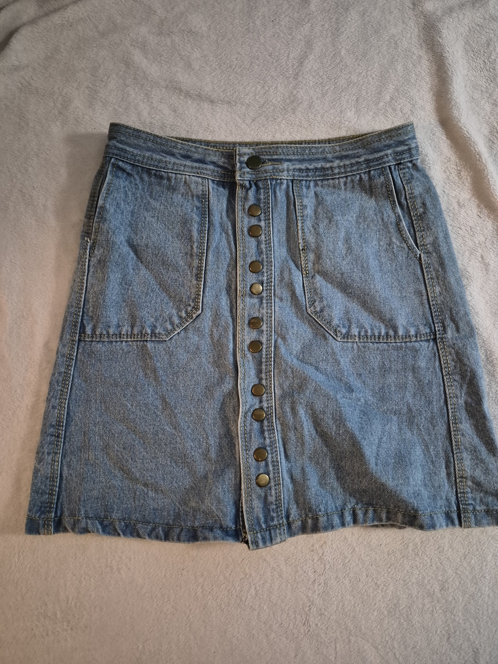 Classic Button-Front Denim Skirt - Blue